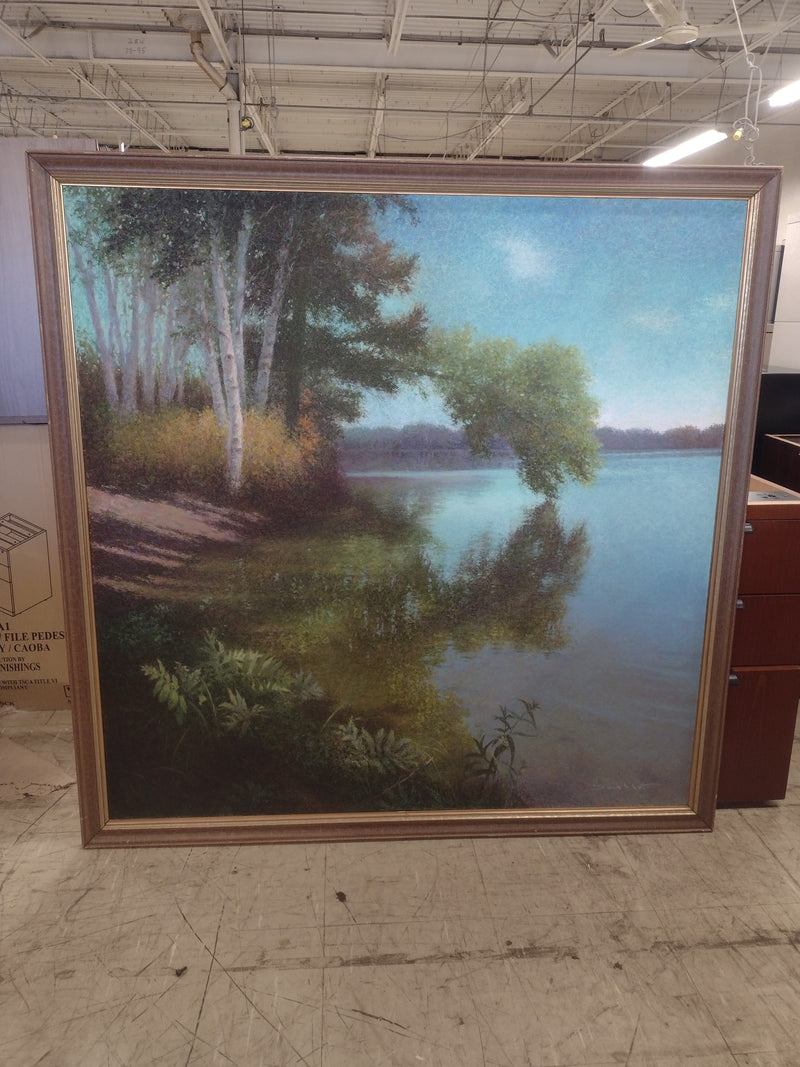Signed oil painting of lake: 52"(H) x 52"(W)