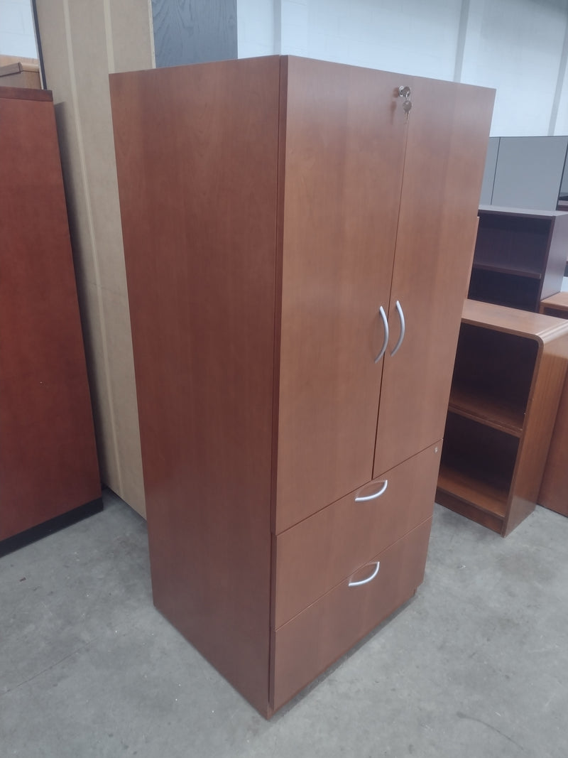 Pre-owned Cherry Veneer Storage Cabinet/Lateral File Combo - 30"W x 25"D x 67"H