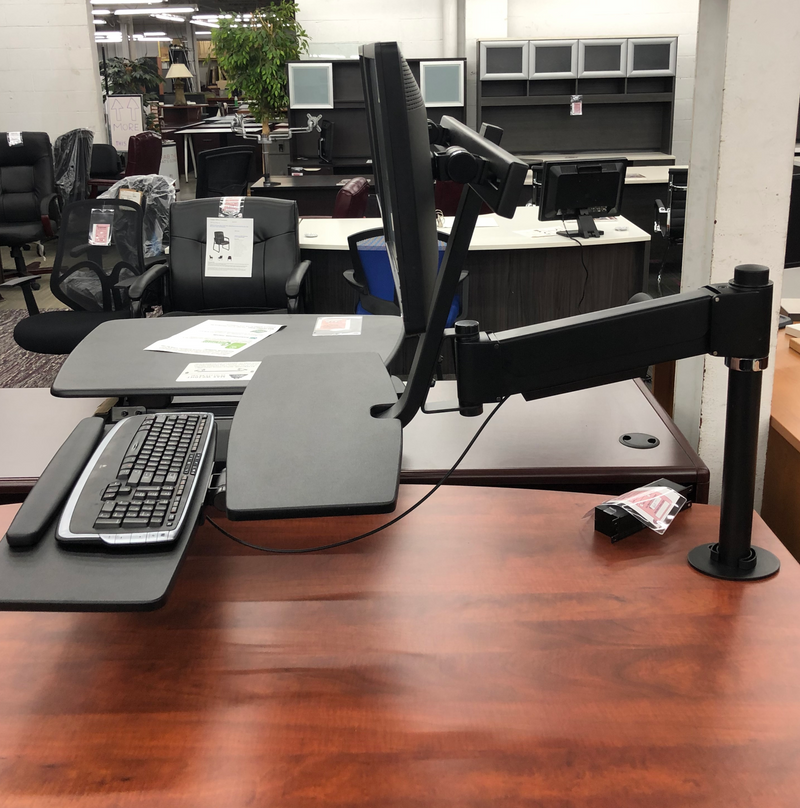 Double Monitor Riser Sit/Stand Pole Mount Workstation