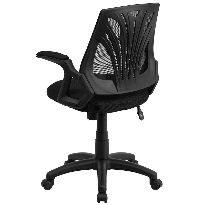 Mid-Back Designer Black Mesh Swivel Task Office Chair with Open Arms