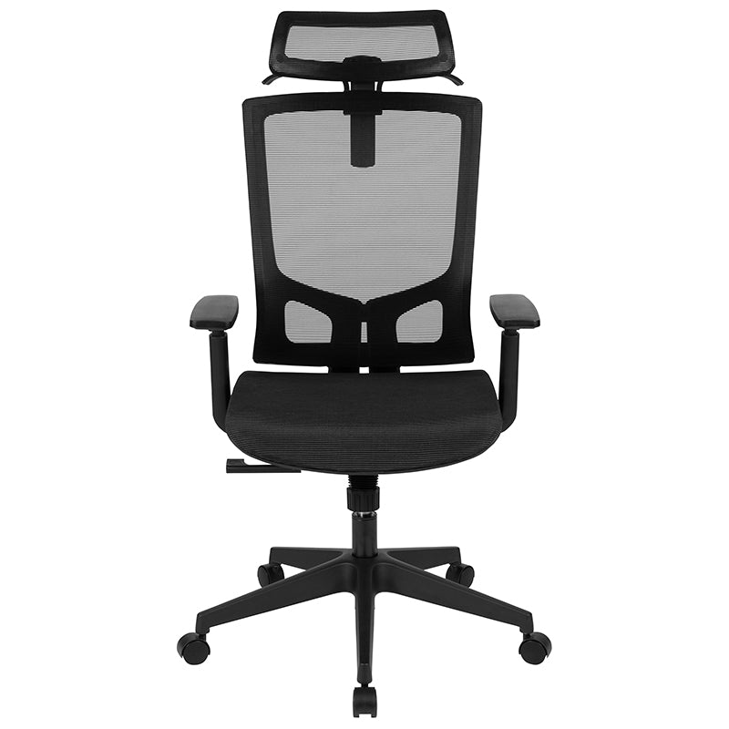 Ergonomic Mesh Office Chair with Synchro-Tilt, Pivot Adjustable Headrest, Black