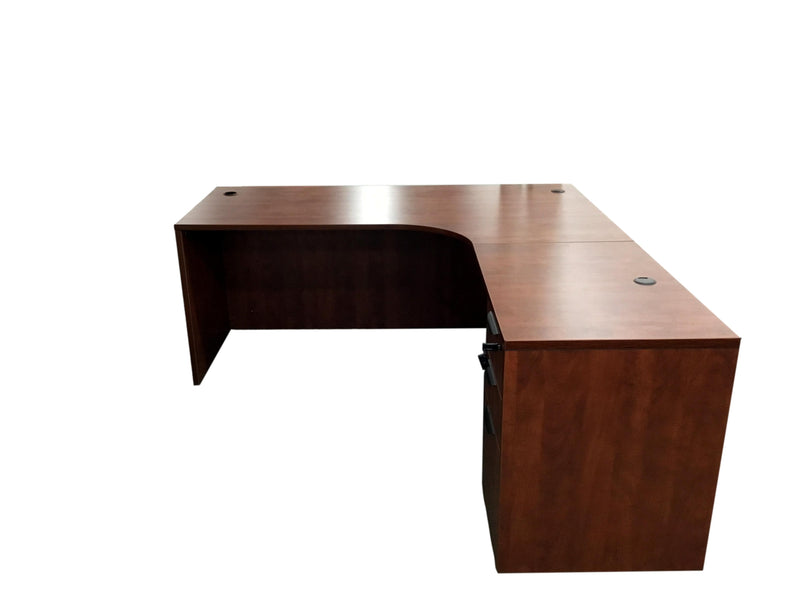 OfficeSource Laminate L-Shape Desk With Corner Extension and 3-Drawer Pedestal in 7 Finishes