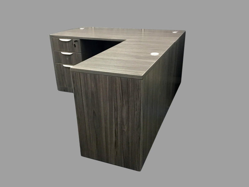 Office Source Coastal Gray L-Shape Desk w/ 3 Drawer Pedestal File - 60" x 72"