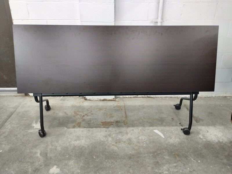 Flip Top Training Table 72" x 24" in Espresso with Black Base on Wheels