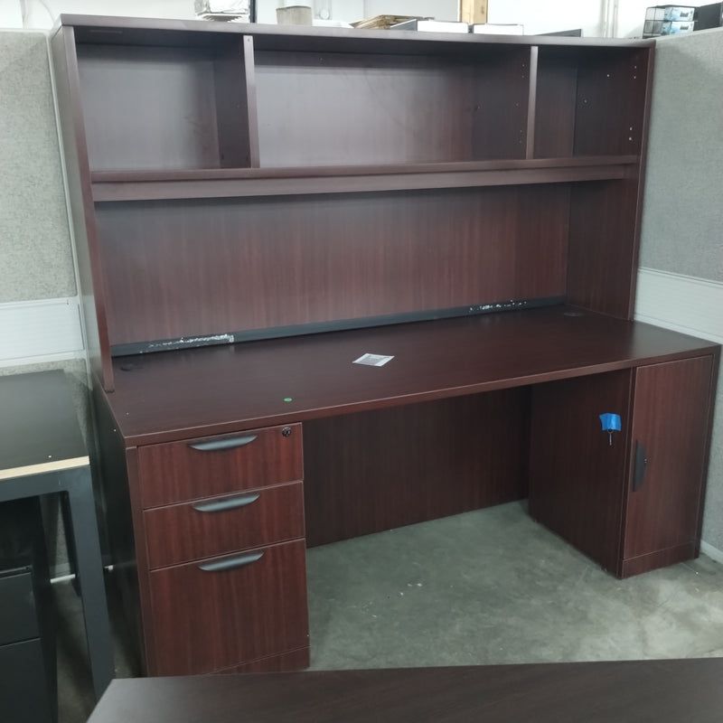 New OfficeSource Desk with Full Pedestal, Pre-owned Hutch, and Cabinet