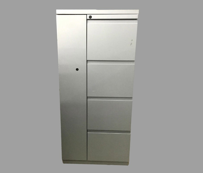 Pre-owned Silver 4 Drawer Vertical File w/ Left side wardrobe - 53" Tall