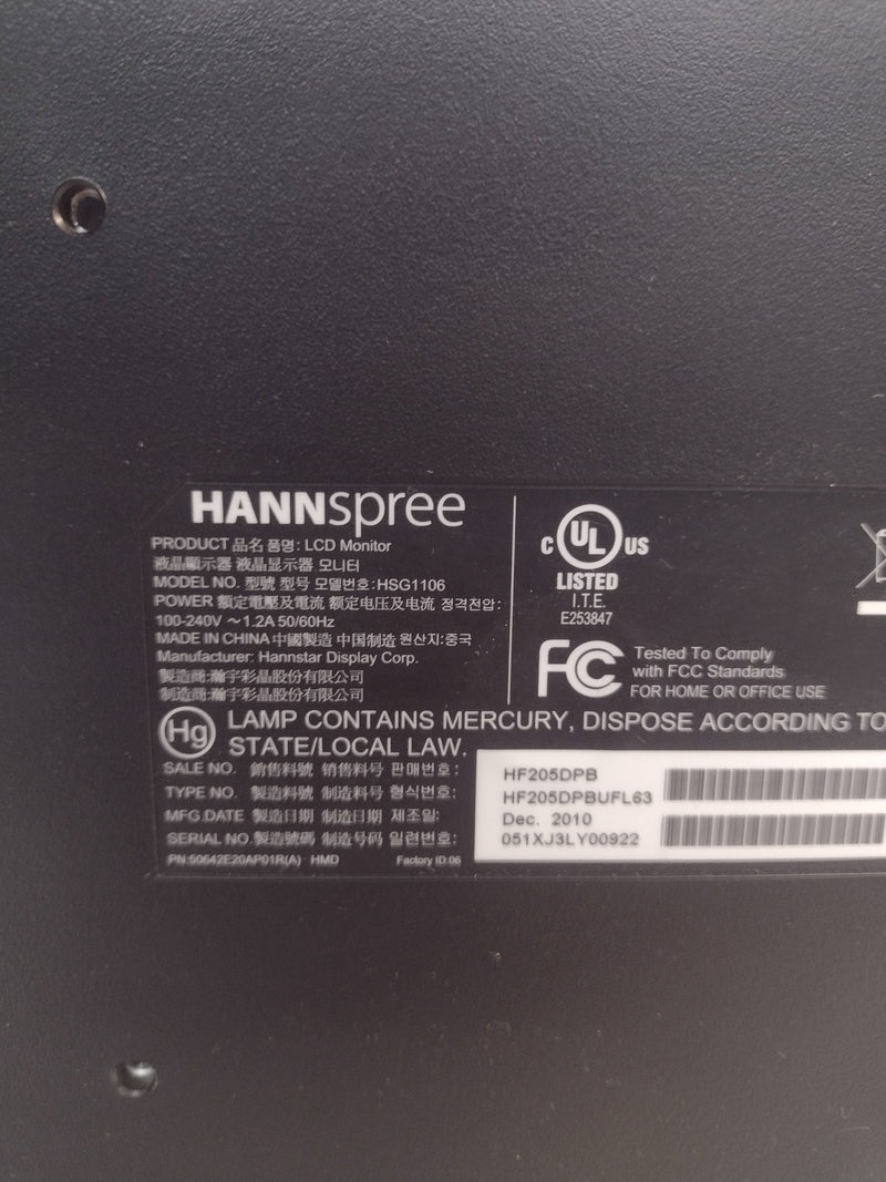 Hannspree HSG1106 HF205DPB 20" 1600 x 900 75 Hz Widescreen LCD Monitor