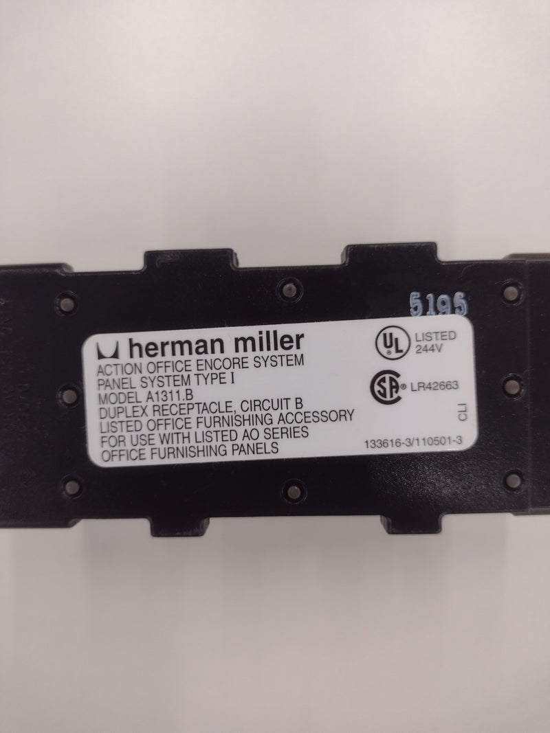 Herman Miller A1311 (a/b/c) Duplex Receptacle Outlet/Circuit for Cubicle Panels