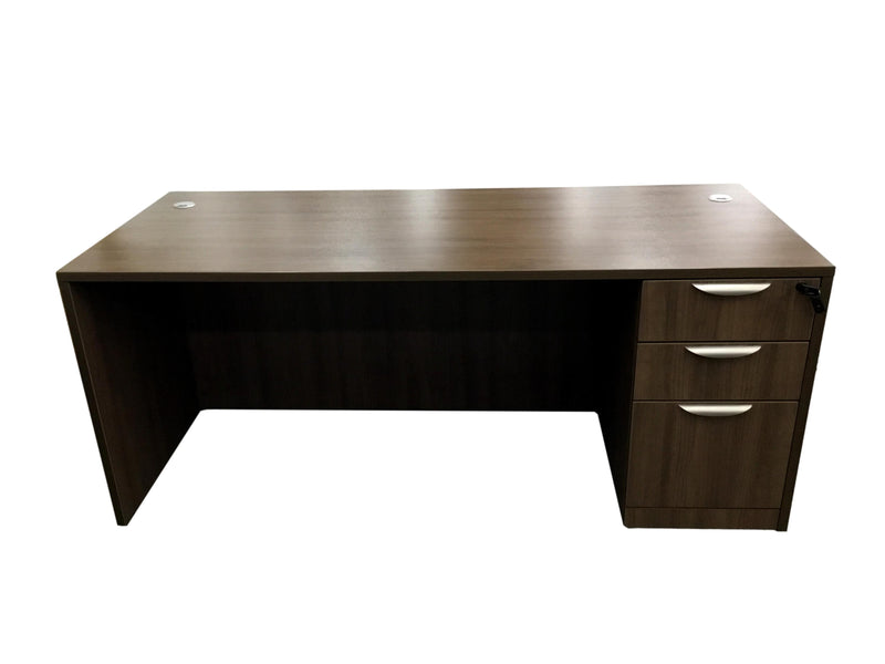 66" or 71" OfficeSource Single Pedestal Bowfront Desk with 4 Drawers in 8 Finishes