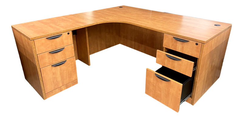 OfficeSource 71" x 60" L-Shaped Desk in Honey
