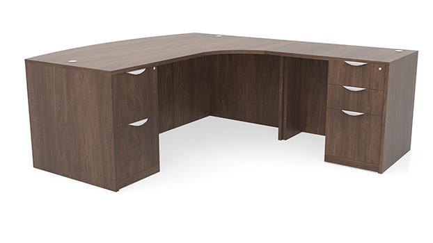 OfficeSource 72" x 96" L-Shaped Bow Front Desk