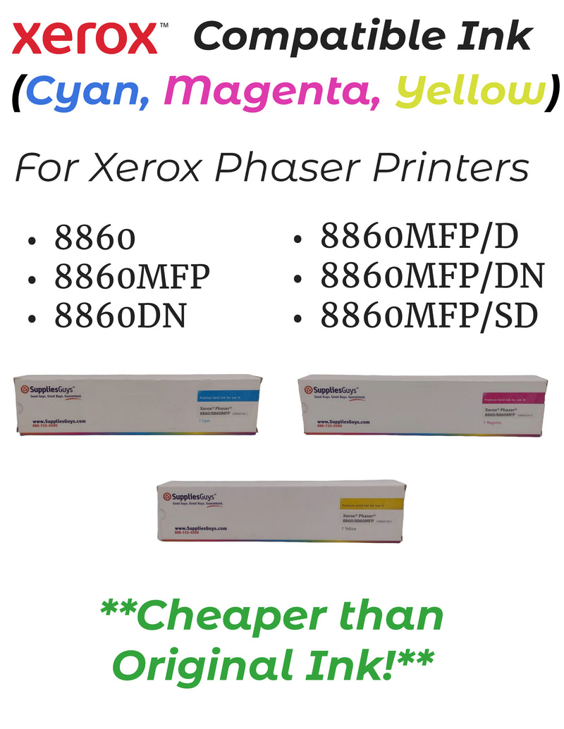 SuppliesGuys 7-Pack Black/Cyan/Magenta/Yellow Ink Sticks for Xerox Phaser 8860/8860MFP Printers