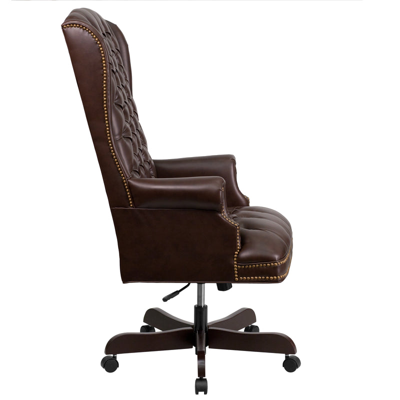 Extra High Back, Traditional, Button-Tufted, Executive Chair - Burgundy, Brown, or Black