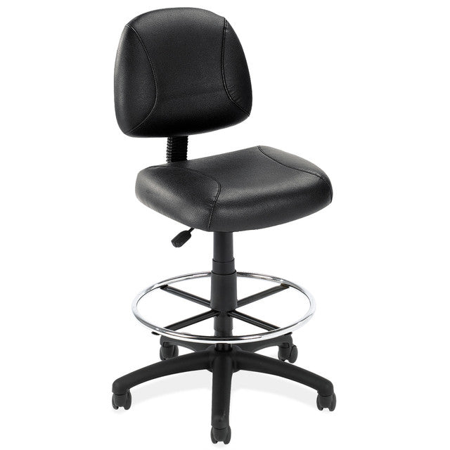 OfficeSource Effort Black Leather Armless Deluxe Posture Chair & Stool w/Black Frame