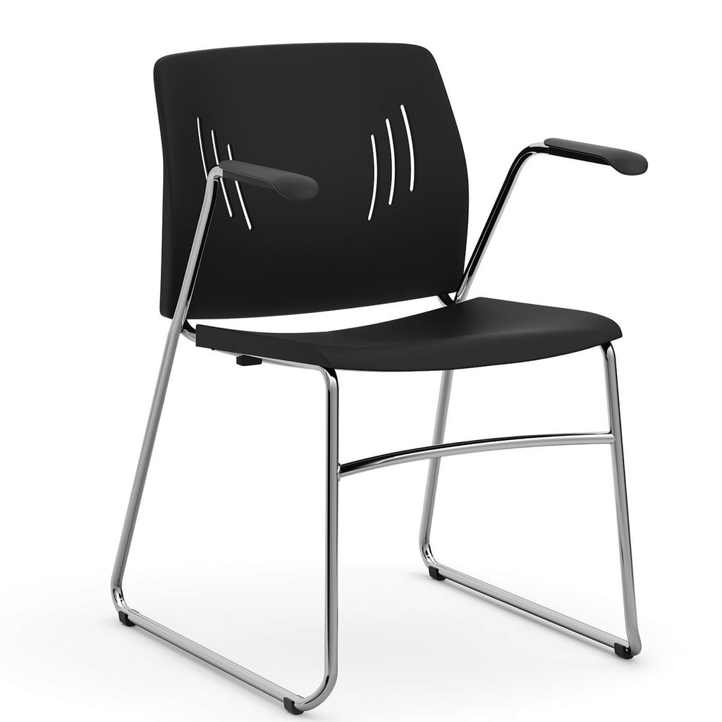 OfficeSource Stackable Guest Chair w/Arms & Chrome Frame(Black Only)