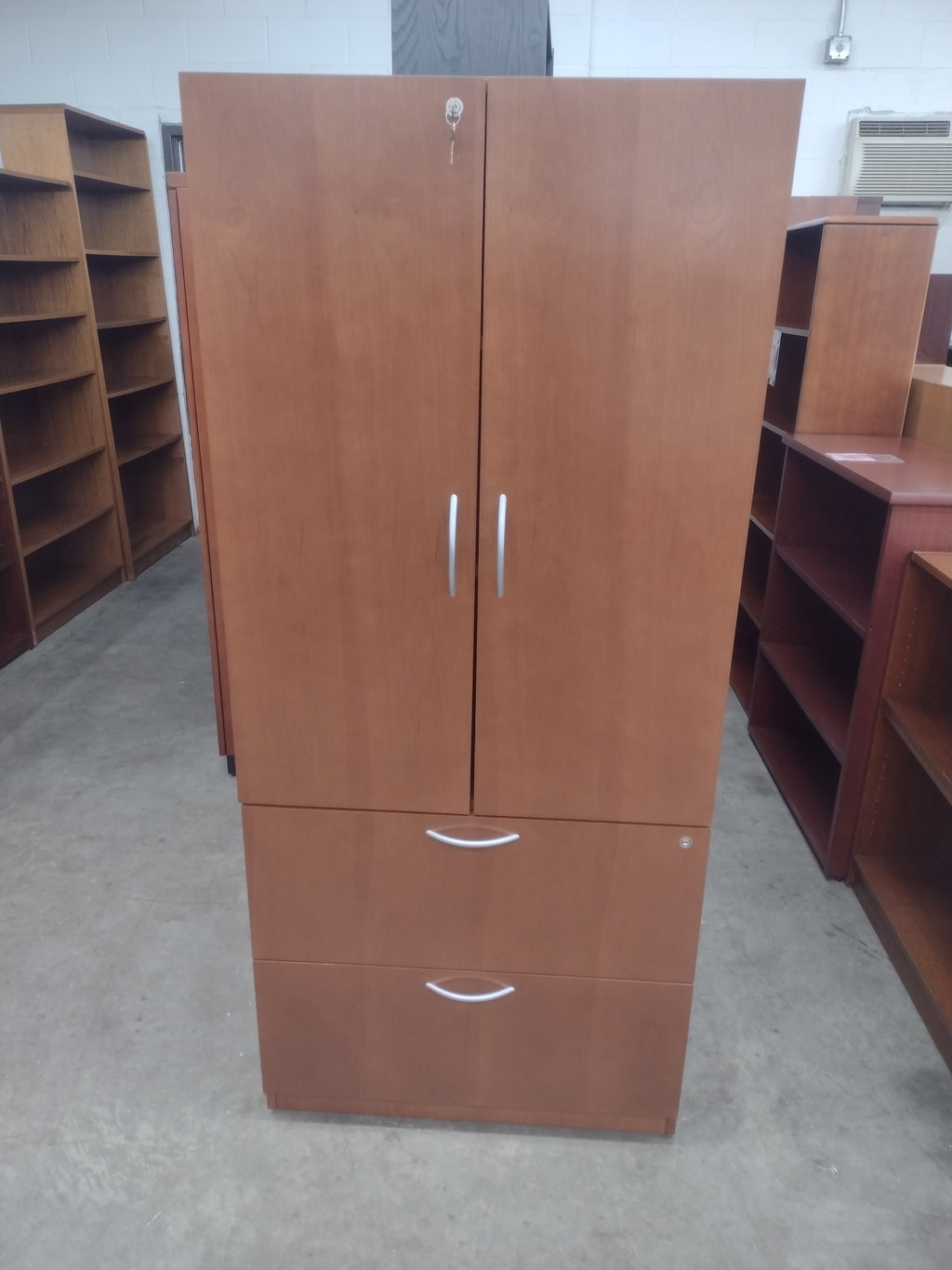 Pre-owned Cherry Veneer Storage Cabinet/Lateral File Combo - 30"W x 25"D x 67"H