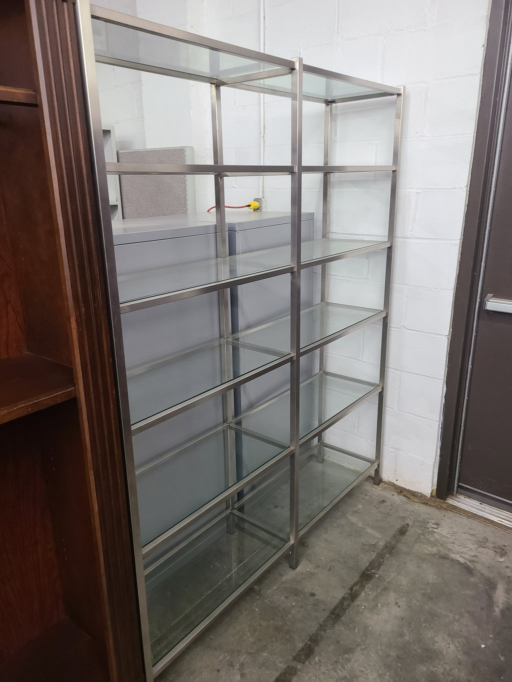 Pre-Owned Welded Stainless Steel & Tempered Glass Bookcase/Shelving
