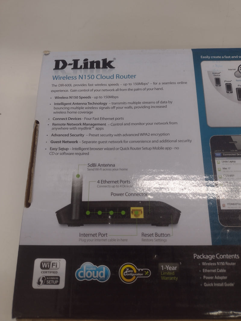 D-Link Wireless N150 Cloud Router DIR-600L 150 Mbps 2.5 GHz
