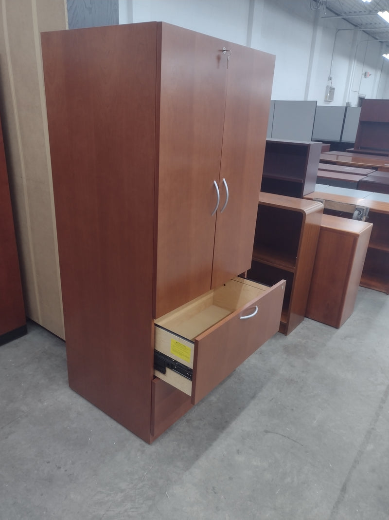 Pre-owned Cherry Veneer Storage Cabinate/Lateral File Combo - 30"W x 25"D x 67"H
