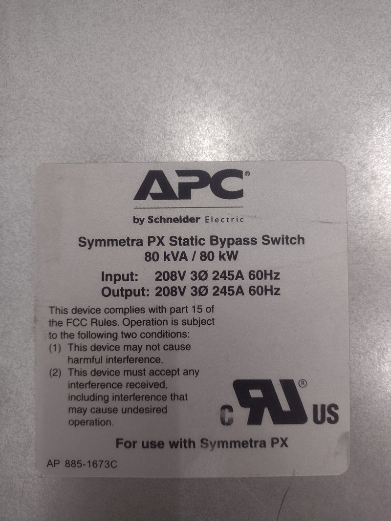 APC Symmetra PX SYSW80KF Static Bypass Switch 80kVA, 80kW, 208V, 245A, 60Hz