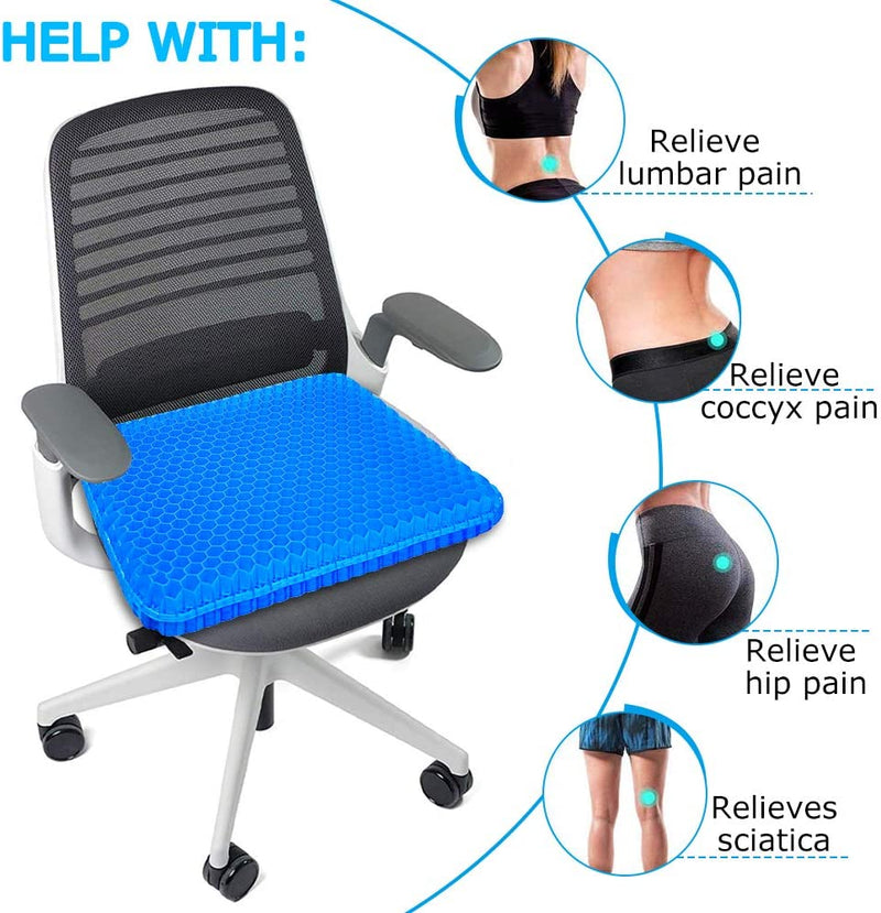 Honeycomb Design Gel Seat Cushion for Office Chair- 16.5"W x 14.5"L x 1.6"H