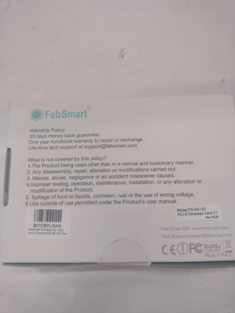 FebSmart FS-AE120 PCIE Wireless Dual Band Network Adapter 2.4/5.0GHz 300/867Mbps