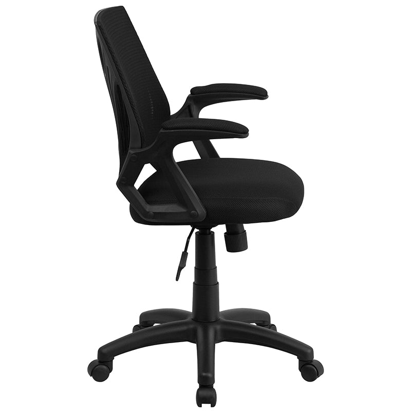 Mid-Back Designer Black Mesh Swivel Task Office Chair with Open Arms