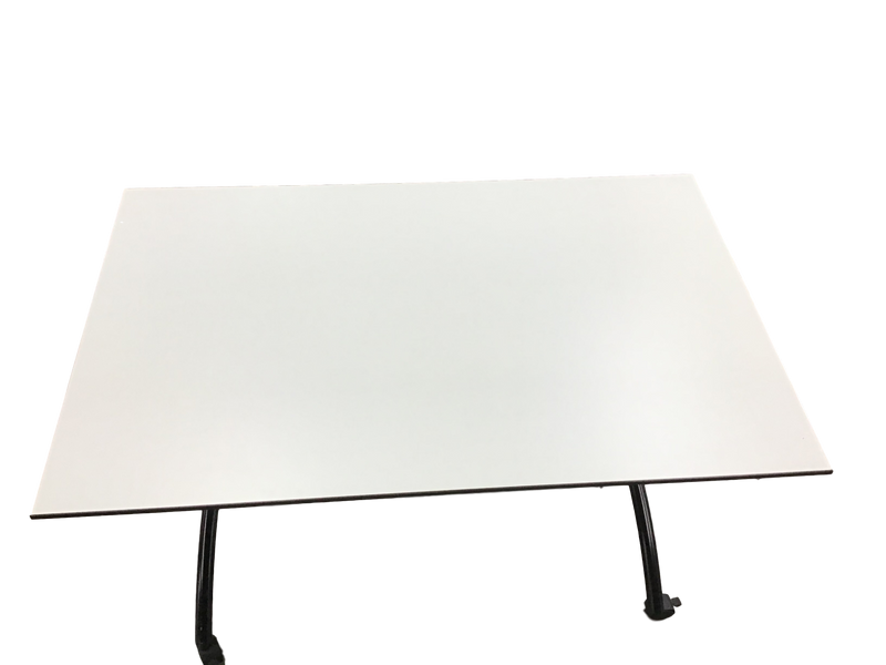 White Laminate Beveled Edge Table on Wheels 30" D