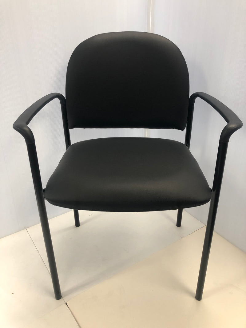 Stackable Steel Side Reception Chair with Arms in Black Vinyl