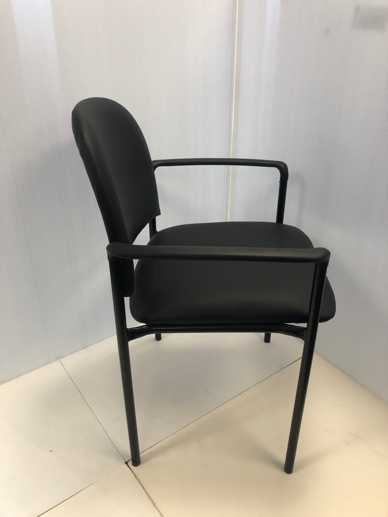 Stackable Steel Side Reception Chair with Arms in Black Vinyl
