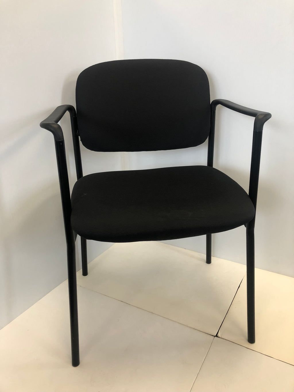 Black Fabric Stackable Steel Side Chair with Arms, NEW - Value Office Furniture & Equipment