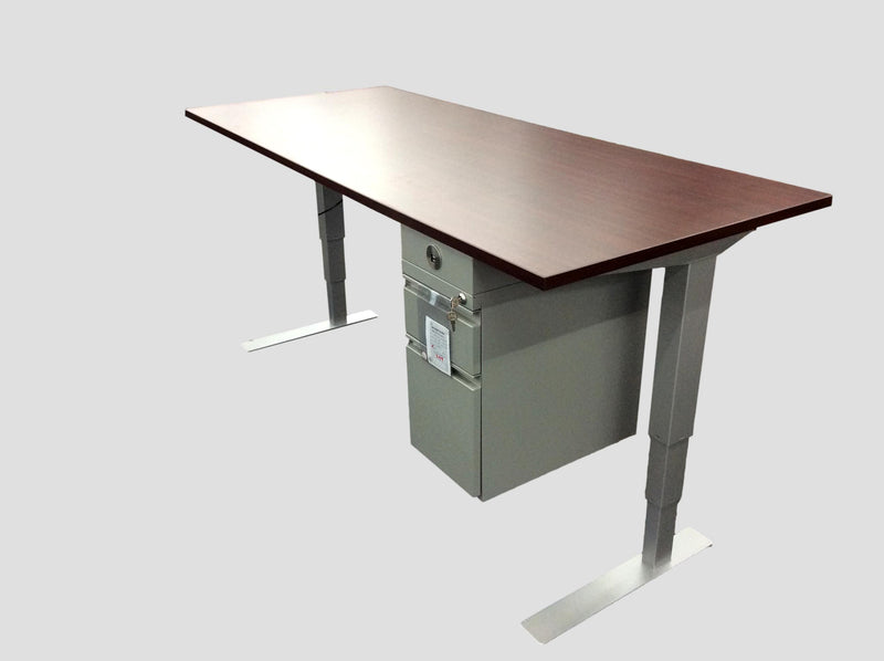 New - Electric Sit-Stand Desk - Home Office Grade, Mahogany Surface -Silver Base - (Price Without Hanging File) - 30"D x 72"W