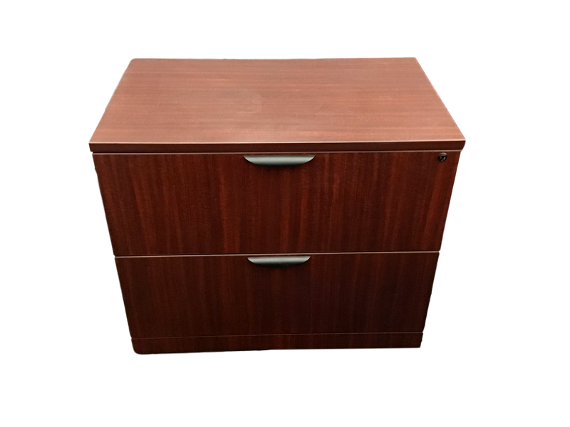 Office Source Mahogany Laminate 2 Drawer Lateral File - 22"D x 35 1/2"W x 29 1/2"H.