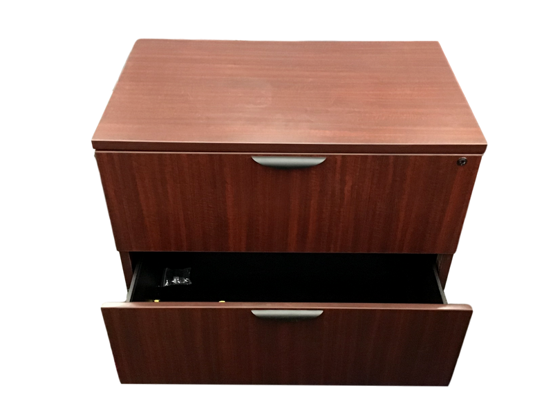 Office Source Mahogany Laminate 2 Drawer Lateral File - 22"D x 35 1/2"W x 29 1/2"H.