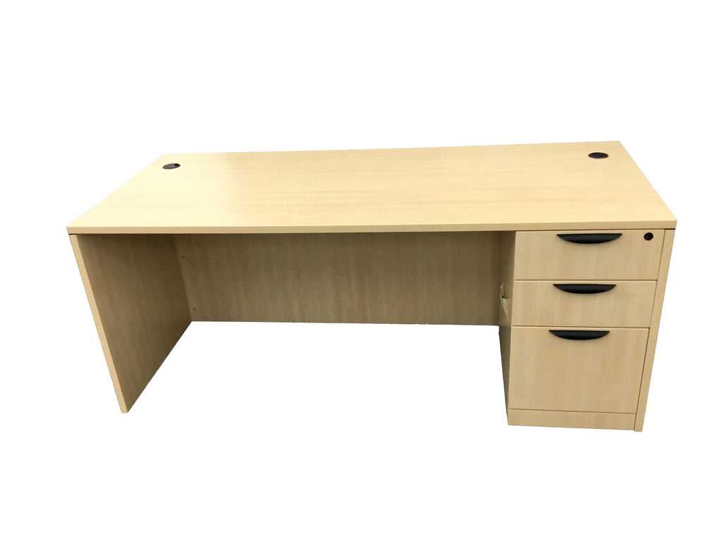 Office Source Maple Straight Desk With Three Drawer Pedestal File - 30"D x 71"W