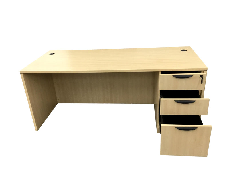 Office Source Maple Straight Desk With Three Drawer Pedestal File - 30"D x 71"W