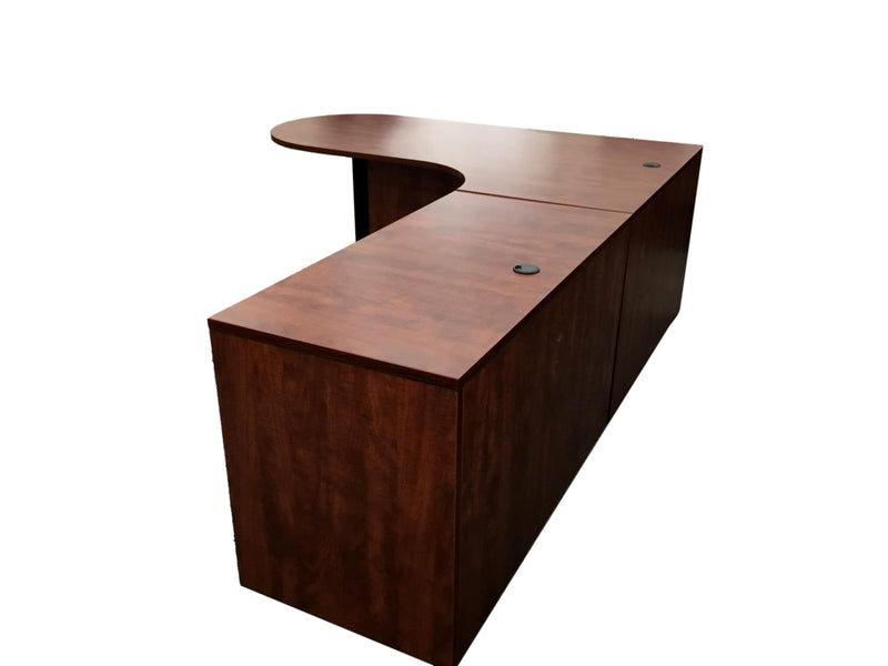 Office Source Bullet w/Corner Extension and Right Hand Return with 3-Drawer Pedestal - 71" x 89"