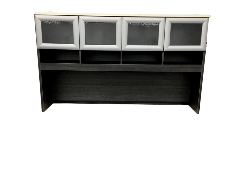 Candex New Yorker Custom Office Suite in Arctic White and Gray Storm - Desk + Hutch + Credenza