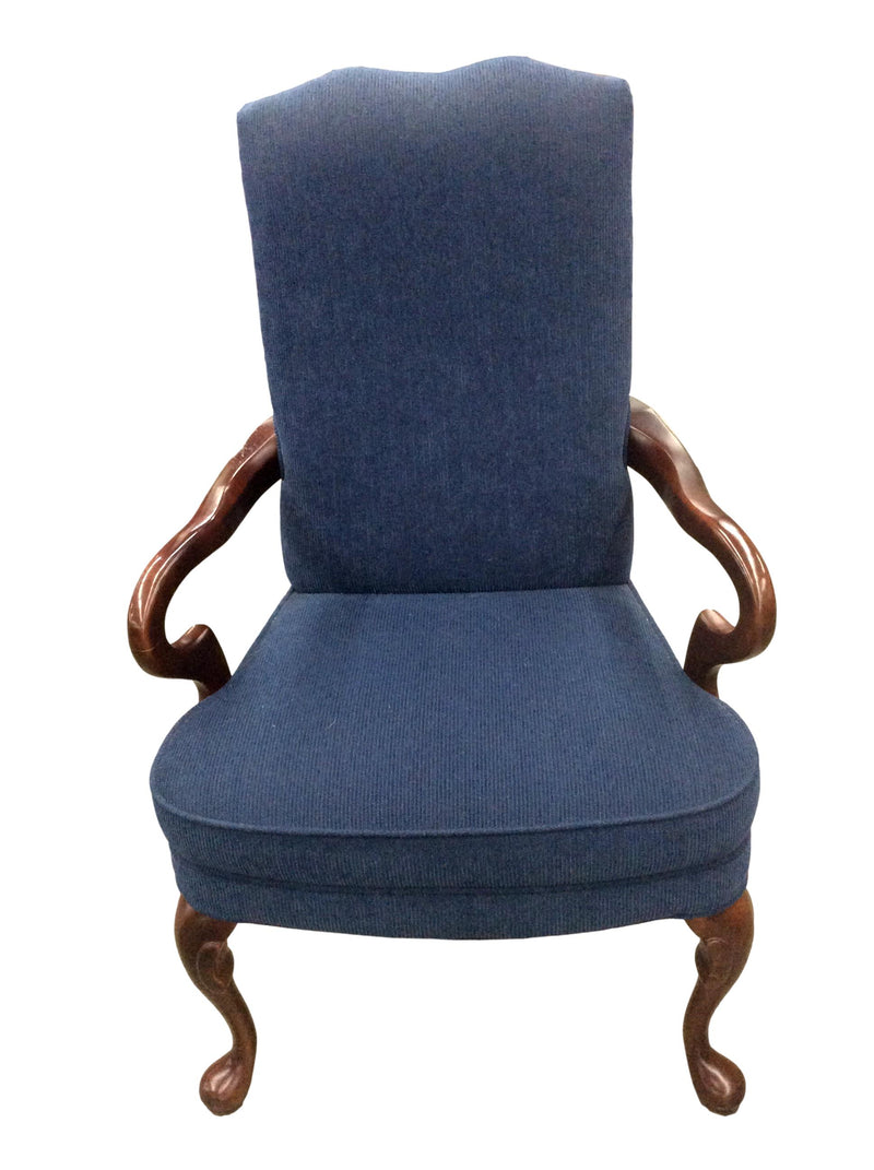 Pre-Owned Traditional Executive Blue Fabric Guest Chair with Mahogany Frame