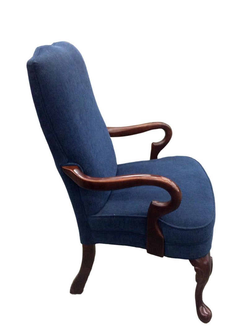 Pre-Owned Traditional Executive Blue Fabric Guest Chair with Mahogany Frame