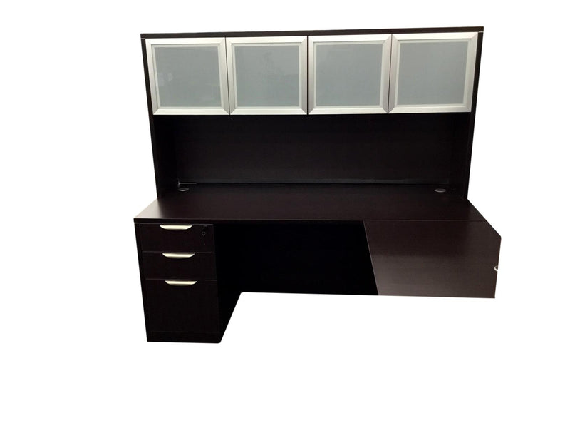 Office Source Laminate Espresso L-Shape Desk With Hutch - 71" x 77"