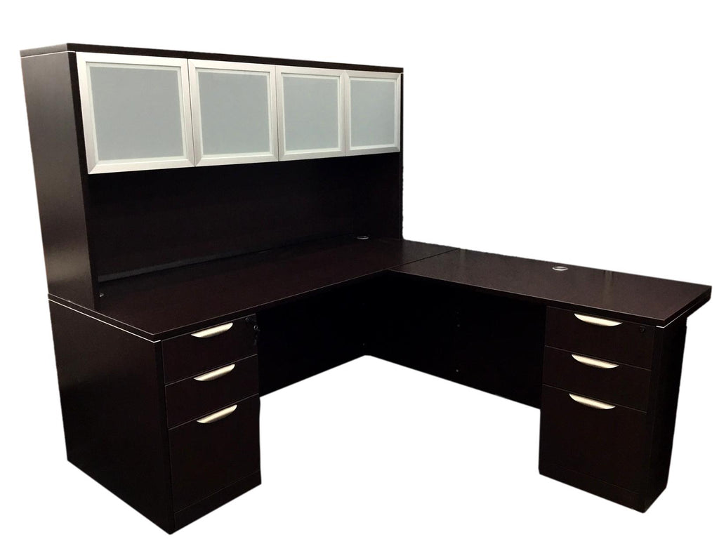 Office Source Laminate Espresso L-Shape Desk With Hutch - 71" x 77"