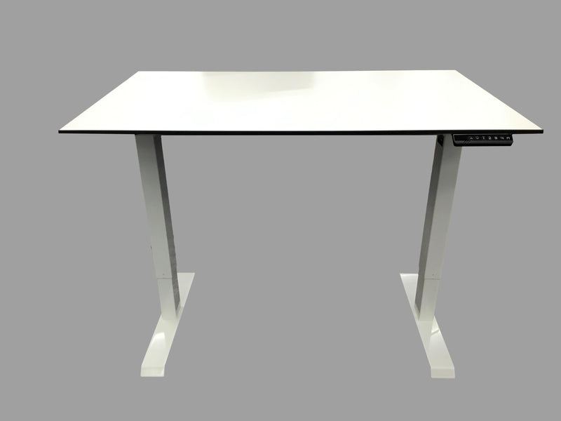 New - Pro Electric Sit to Stand White Base Desk With White Beveled Edge Surface - 30"D x 48"W