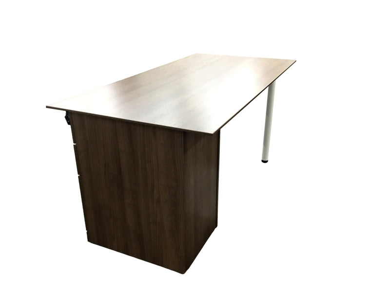 Office Source Office Source Modern Walnut Beveled Edge Top With B/B/F Pedestal With White Post Legs - 30" x 60"