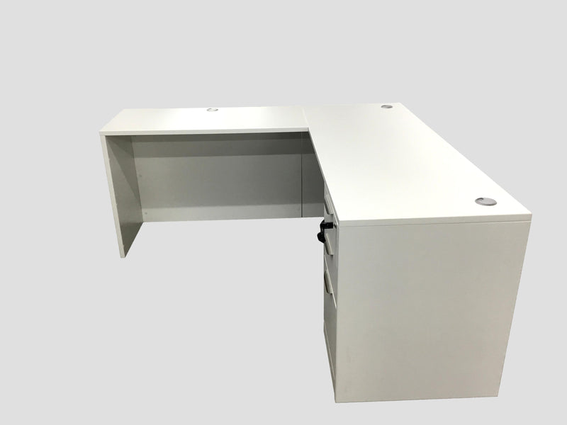 Office Source L-Shape Desk in White Laminate With B/B/F Cabinet - 66" x 66"