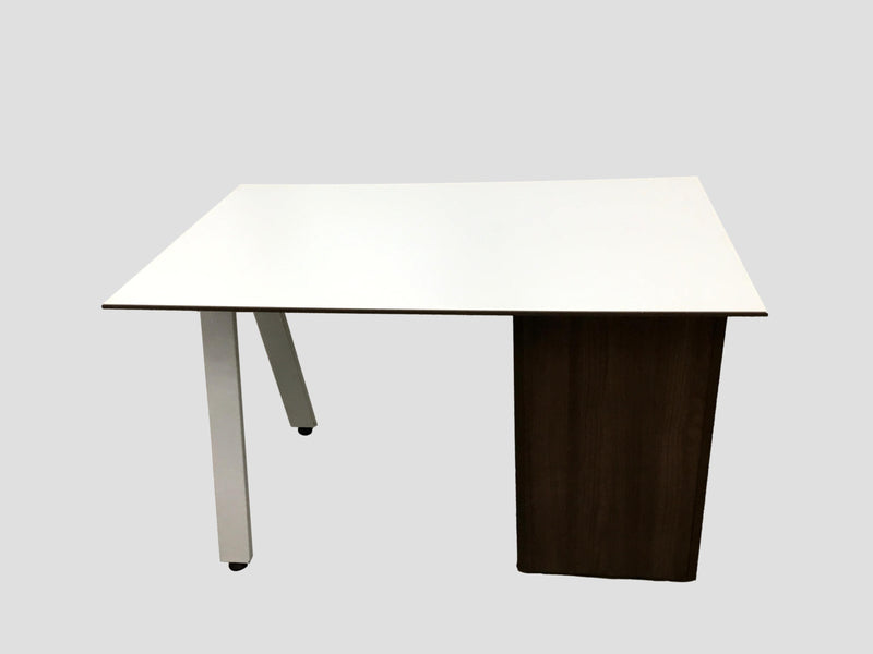 Straight OfficeSource Desk With White Laminate Beveled Edge Top and 3 Drawer B/B/F pedestal - 30"D x 48"W