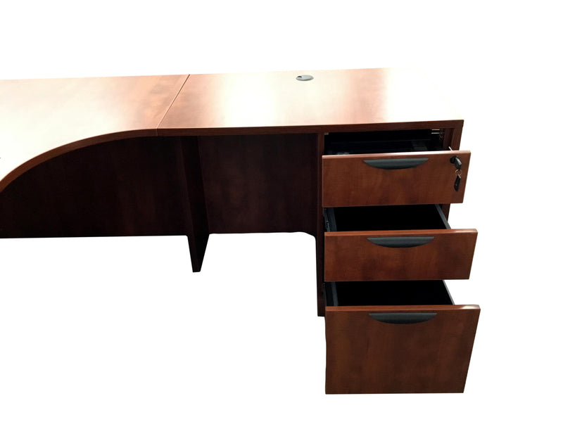 OfficeSource Laminate L-Shape Desk With Corner Extension and 3-Drawer Pedestal in 7 Finishes