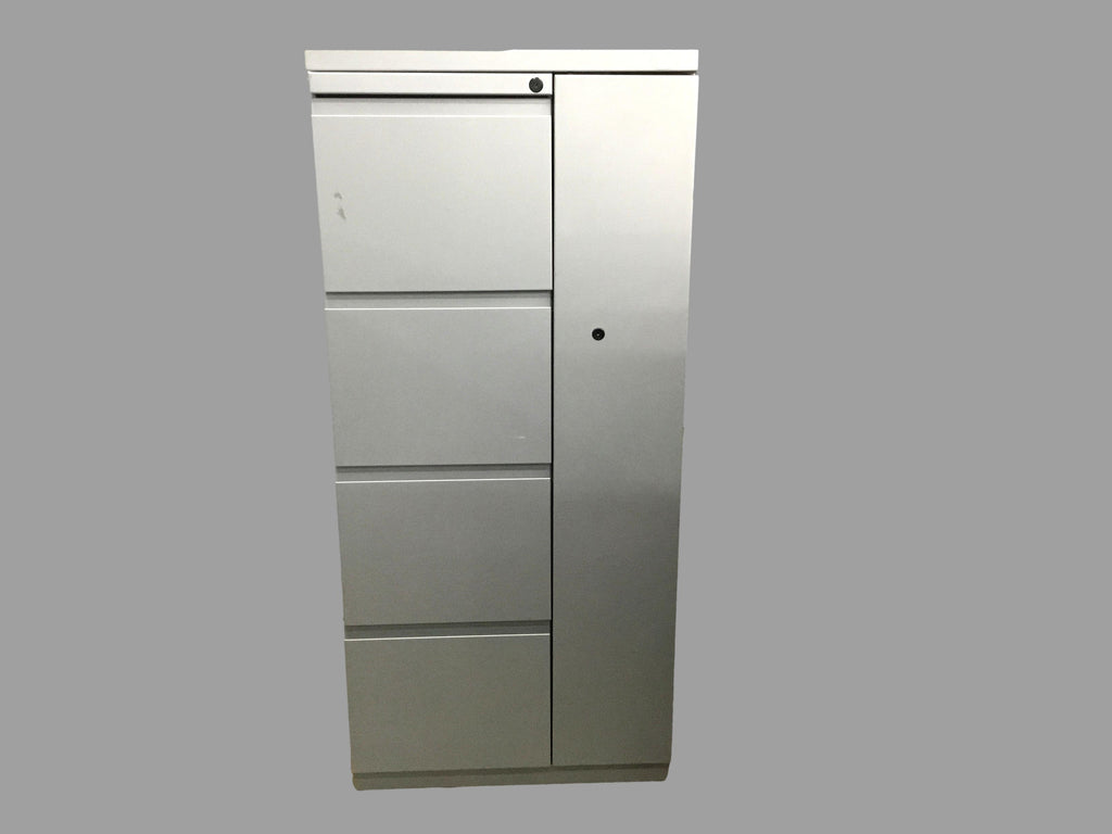 Pre-owned Silver 4 Drawer Vertical File w/ Right-Side Wardrobe - 53" Tall
