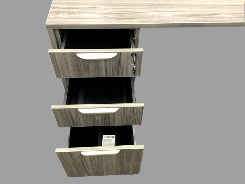 Office Source Coastal Gray L-Shape Desk w/ 3 Drawer Pedestal File - 60" x 72"
