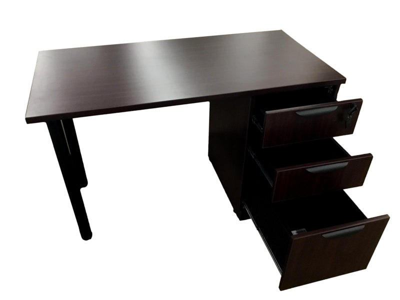 OFFICE SOURCE Single (3 drawer) Full File Desk 48" x 24" in Mahogany w/ Post Legs